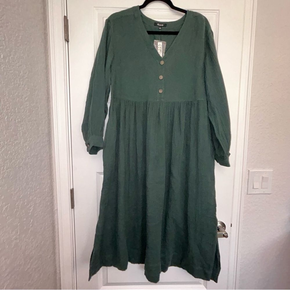 New, Madewell Long Sleeve 1/4 Button Front Maxi Dress